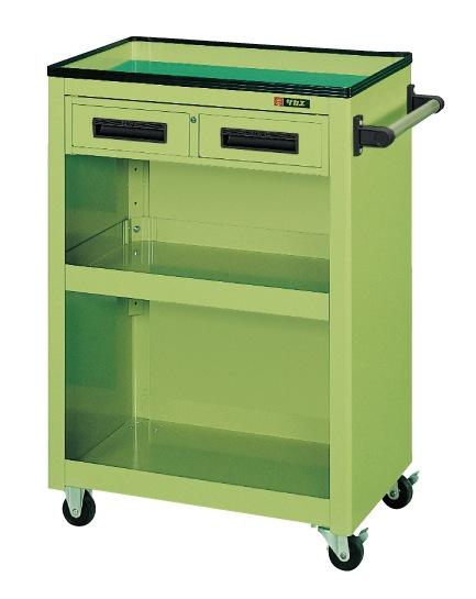【直送】【代引不可】サカエ(SAKAE) パネルワゴン 3段 天板皿型背板・引出し付 605X405X880 グリーン PMW-5Cの通販は 61,983円