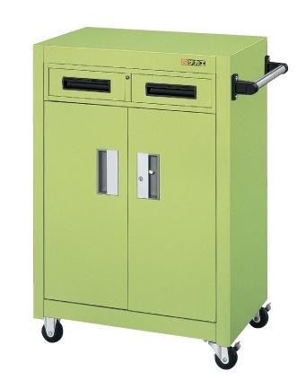 【直送】【代引不可】サカエ(SAKAE) パネルワゴン 3段 天板フラット型扉・引出し付 605X405X880 グリーン PMW-7Aの通販は 68,900円