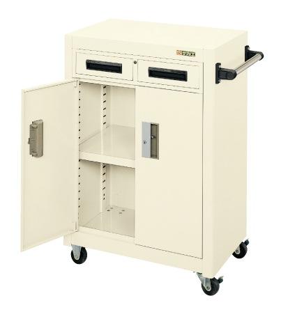 【直送】【代引不可】サカエ(SAKAE) パネルワゴン 3段 天板フラット型扉・引出し付 605X405X880 アイボリー PMW-7AIの通販は 68,900円