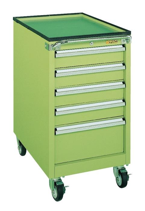 【直送】【代引不可】サカエ(SAKAE) 重量キャビネットワゴン 引出し5段 480X700X865 グリーン SMW-5の通販は