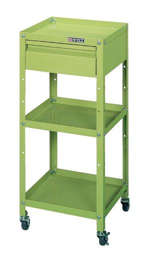 【直送】【代引不可】サカエ(SAKAE) スペシャルワゴン 3段引出し付 350X350X810 グリーン SPS-11Nの通販は 18,674円