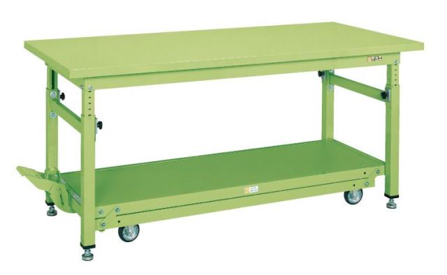 【直送】【代引不可】サカエ(SAKAE) ペダル昇降移動式作業台・重量TKW 4輪 1200X800X740〜1040 本体グリーン スチール天板グリーン TKW-128SDの通販は