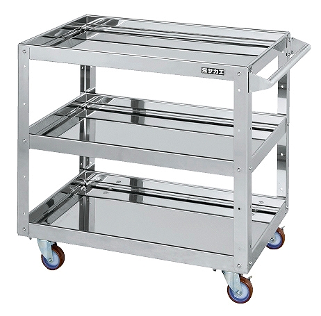 ステンレススーパーワゴン（ナイロンウレタン車・自２／固２） KR-200LSU4B SUS430 ステンレスワゴン2段（600×400×880）100φナイロンウレタン