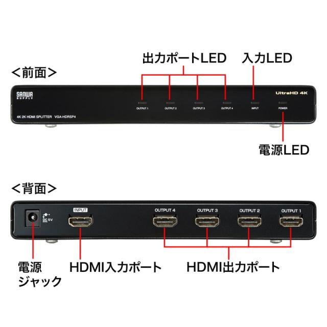サンワサプライ 4K/60Hz・HDR対応HDMI分配器(4分配) VGA-HDRSP4