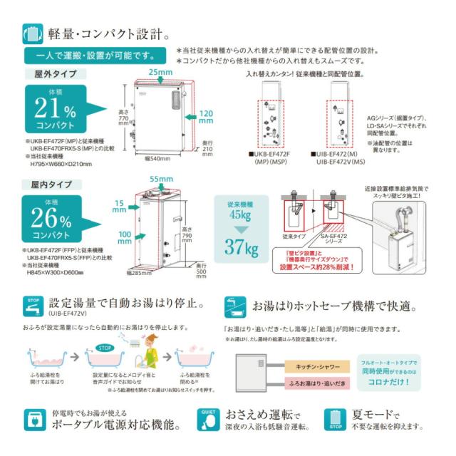 【】ｺﾛﾅ《UIB-EF472(FFK)》(給排気筒別売) : ｴｺﾌｨｰﾙ ｴｺﾌｨｰﾙ 給湯専用ｵｰﾄｽﾄｯﾌﾟ 水道直圧式 屋内据置式 強制給排気 寒冷地∴(旧 UIB-EF471(FFK))(EHI-4771DF同等)CORONA 東京ｾﾞﾛｴﾐﾎﾟｲﾝﾄ対象商品_1