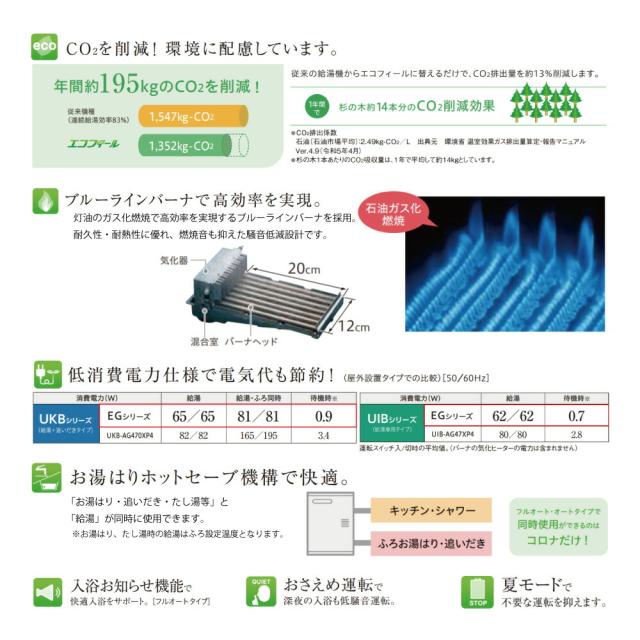 【】ｺﾛﾅ《UKB-EG472F(FFP)+QU8-EGH2》UKB-EG472F(FFP)ｾｯﾄ+ｲﾝﾀｰﾎﾝR+QU8-EGH2給排気筒付属(別梱) : ｴｺﾌｨｰﾙ ﾌﾙｵｰﾄ湯張 水道直圧式 ｶﾞｽ化 屋内壁掛式 強制給排気∴(旧 UKB-EG470FRX-S(FFP)ｾｯﾄ)(EHK-4771DKXF同等)_2