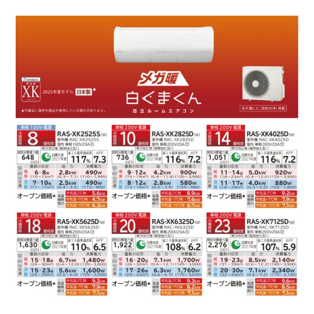 【】日立《RAS-XK7125D W》 (RAS-XK7125D-W + RAC-XK7125D)単200V 23畳･R07 .(RAS-XK71R2-Wの後継) : ﾙｰﾑｴｱｺﾝ 寒冷地ﾒｶﾞ暖 冷除湿･XKｼﾘｰｽﾞ∴白くまくん HITACHI しろくまくん