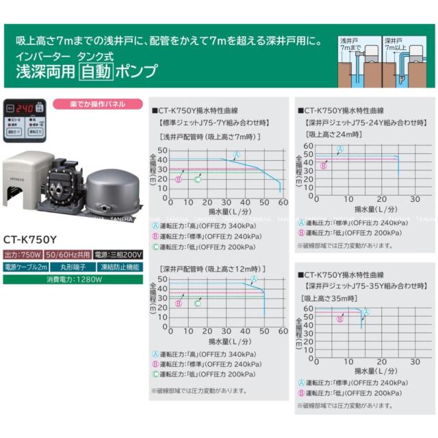 【】日立 CT-K750Y . : 浅深両用[自動]ﾎﾟﾝﾌﾟ∴HITACHI