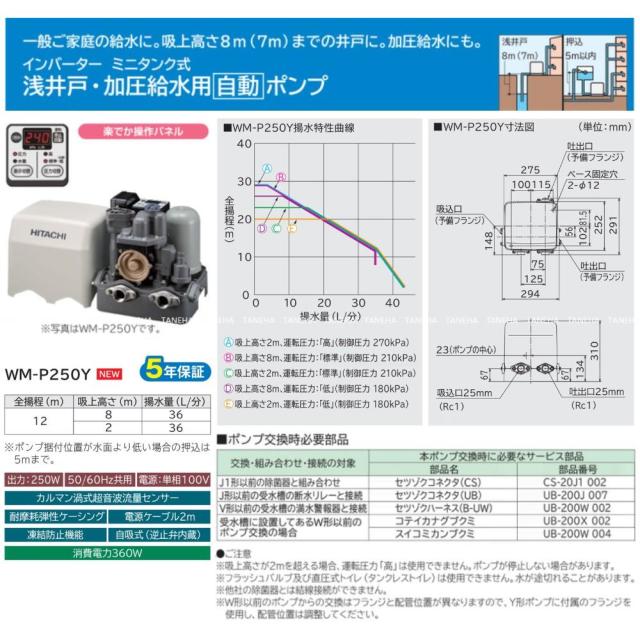 【】日立 WM-P250Y 25A L/min m 250w : ｲﾝﾊﾞｰﾀｰ 浅井戸用 ｺﾝﾊﾟｸﾄﾎﾟﾝﾌﾟ ｽﾏｰﾄ強君∴HITACHI_1