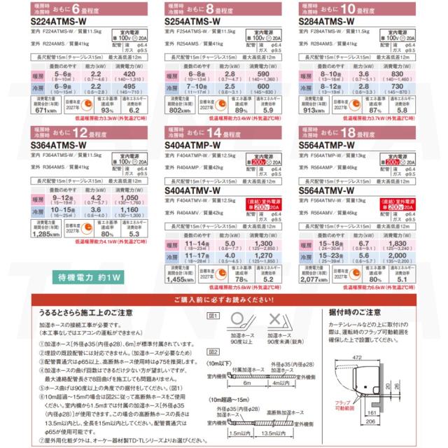 【】◎ﾀﾞｲｷﾝ《S364ATMS-W》 (F364ATMS-W + R364AMS)         12畳･R06 : ﾙｰﾑｴｱｺﾝ･冷暖･加湿･MXｼﾘｰｽﾞ･うるさらmini･∴ﾎﾜｲﾄ(S36ZTMXS-W)の後継) 2024年ﾓﾃﾞﾙ DAIKIN
