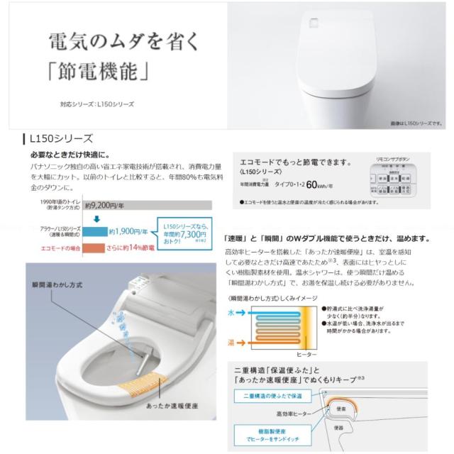 ≠【】◎ﾊﾟﾅｿﾆｯｸ XCH1500WSK  (CH1500WSK + CH150F ) : ｱﾗｳｰﾉL150 TO WS ｱﾌﾟﾘ有 ﾌﾗｯﾄR∴ﾅﾉｲｰX･ｵｿﾞﾝｳｫｰﾀｰ･流水音･温風乾燥 機能付き_9