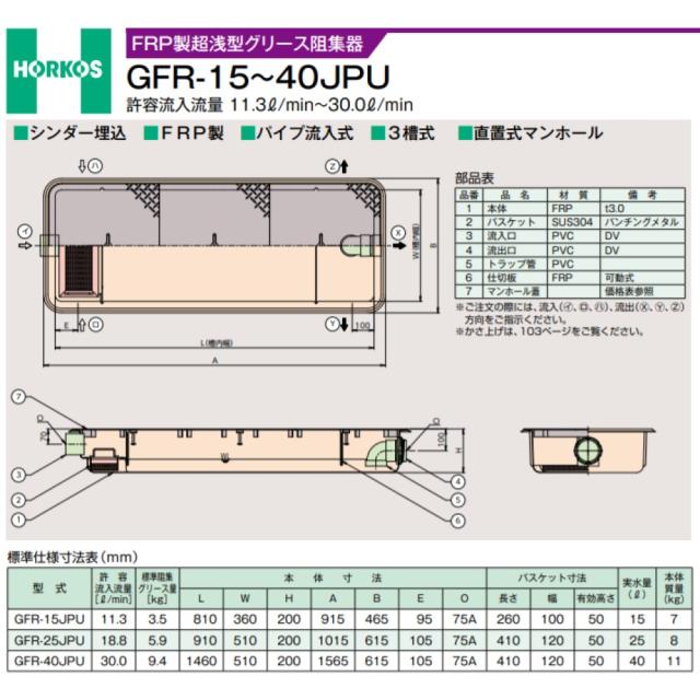 【】ﾎｰｺｽ GFR-25PAU + 鋼板製蓋 無荷重 T-0 (別枠式) : FRPｸﾞﾘｽﾄﾗｯﾌﾟ ﾊﾟｲﾌﾟ流入式 埋設超浅 + 鋼板製蓋T-0耐無 別W ∴HORKOS･ｸﾞﾘｰｽﾄﾗｯﾌﾟ 阻集器 厨房 排水 桝 ﾏｽ_2
