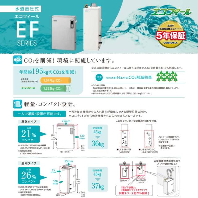 【】ｺﾛﾅ《UIB-EF472V(MS)》ｵｰﾄ湯張ｽﾄｯﾌﾟ : ｴｺﾌｨｰﾙ 給湯専用 水道直圧式 (SUS外装) 屋外据置式 前方排気 ∴(旧 UIB-EF471V(MS)) CORONA 東京ｾﾞﾛｴﾐﾎﾟｲﾝﾄ対象商品