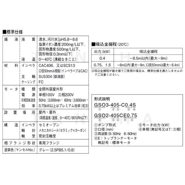 【】川本製作所 GSO2-405CE0.75 (50HZ) 40A 三相200V 750w : 自吸うず巻ﾎﾟﾝﾌﾟ GSO2/3-C形 FC製∴川本ﾎﾟﾝﾌﾟ_2