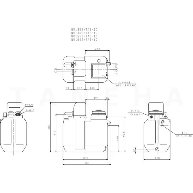 【】川本製作所 NR135S+TAB-10+付属品ｾｯﾄ付 (50HZ) 単相100V 130w : ﾎｰﾑﾎﾟﾝﾌﾟ ｶﾜｴｰｽ(50HZ) 100L PP受水槽付∴川本ﾎﾟﾝﾌﾟ ﾀﾝｸ付