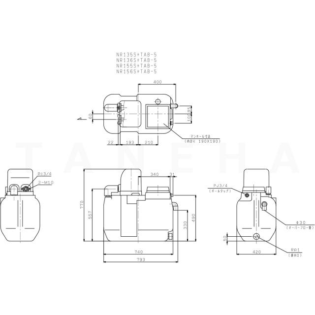 【】川本製作所 NR135S+TAB-5+付属品ｾｯﾄ付 (50HZ) 単相100V 130w : ﾎｰﾑﾎﾟﾝﾌﾟ ｶﾜｴｰｽ(50HZ) 50L PP受水槽付∴川本ﾎﾟﾝﾌﾟ ﾀﾝｸ付_1