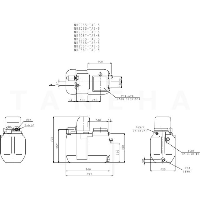 【】川本製作所 NR206T+TAB-5+付属品ｾｯﾄ付 三相200V 200w . : ﾎｰﾑﾎﾟﾝﾌﾟ ｶﾜｴｰｽ 50L PP受水槽付∴川本ﾎﾟﾝﾌﾟ ﾀﾝｸ付_1
