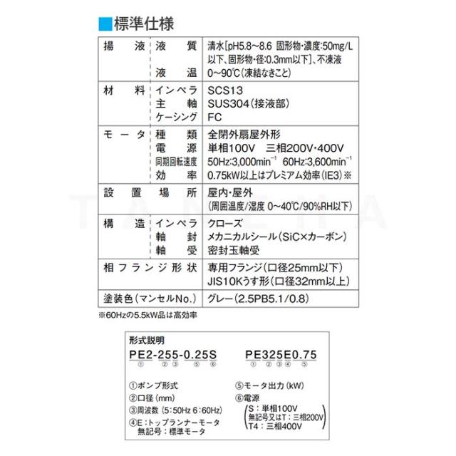 【】川本製作所 PE2-256-0.15T (60HZ) 25A 三相200V 150w : Pﾗｲﾝﾎﾟﾝﾌﾟ PE(2)形∴川本ﾎﾟﾝﾌﾟ_2