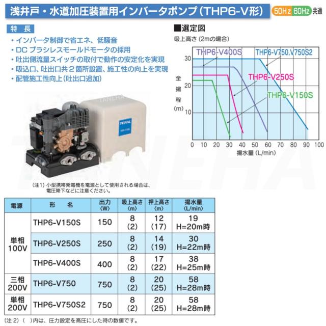 【】◎ﾃﾗﾙ 《KEGON-THP6-V400S》 KEGON 浅井戸･水道加圧装置用ｲﾝﾊﾞｰﾀﾎﾟﾝﾌﾟTHP6-V形(自動式) : 単相100V 400W 50/60Hz TERAL THP6-V400S