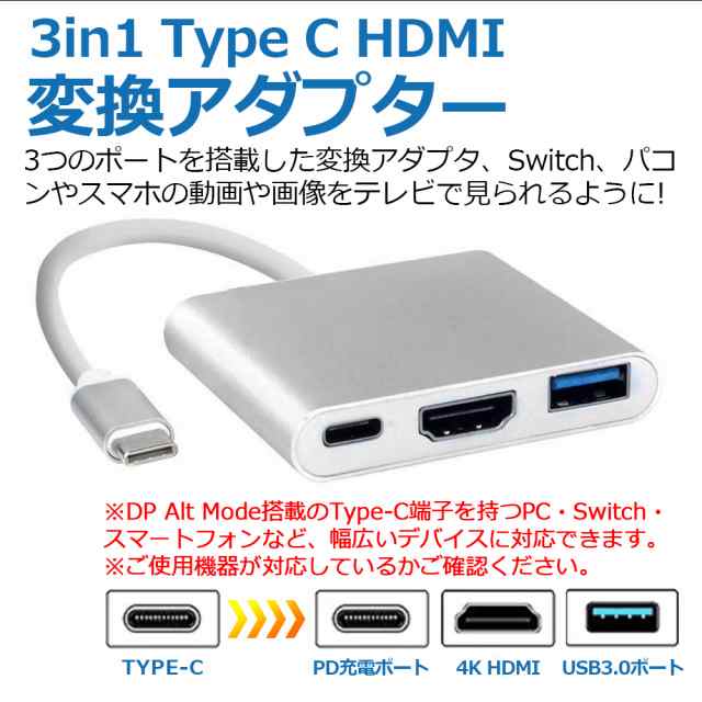 女性が喜ぶ♪ TypeC HDMI アダプタ変換 ケーブル Switch iPadpro 接続