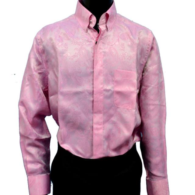 ドレスシャツ ペイズリー柄シャツ 光沢 サテンシャツ ドレスシャツ ゆったりめ ピンク 長袖 ワイシャツ 社交ダンス ステージ衣装 カの通販はau Pay マーケット Fts プレミアム ファッション
