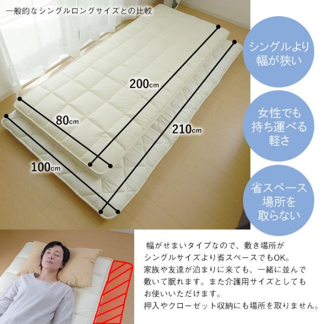日本製 小さめ敷き布団 セミシングル 80×200cm 脱着式 洗えるブレスエアー×テイジンわた 軽量 16便 No.28_1