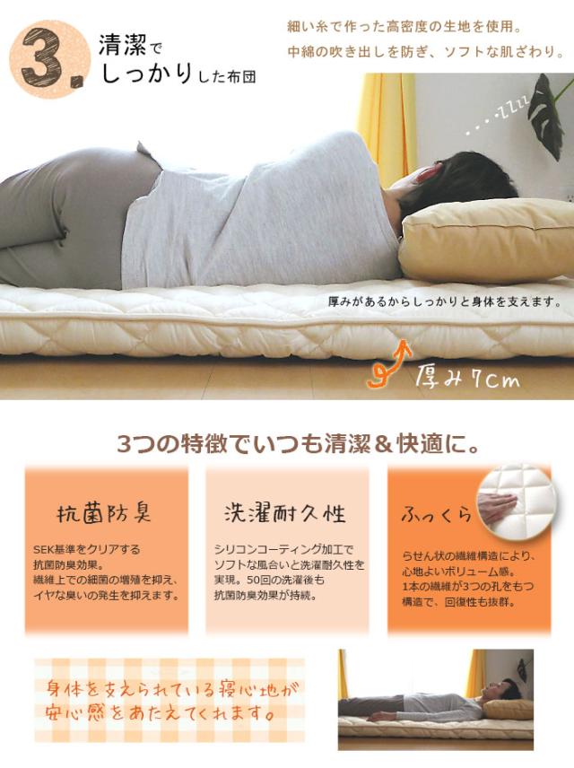 敷き布団 セミシングル 80×200cm ダクロンわた インビスタ社 小さめ No.23 しっかり固綿タイプ 軽量 コンパクト 日本製 16便_4