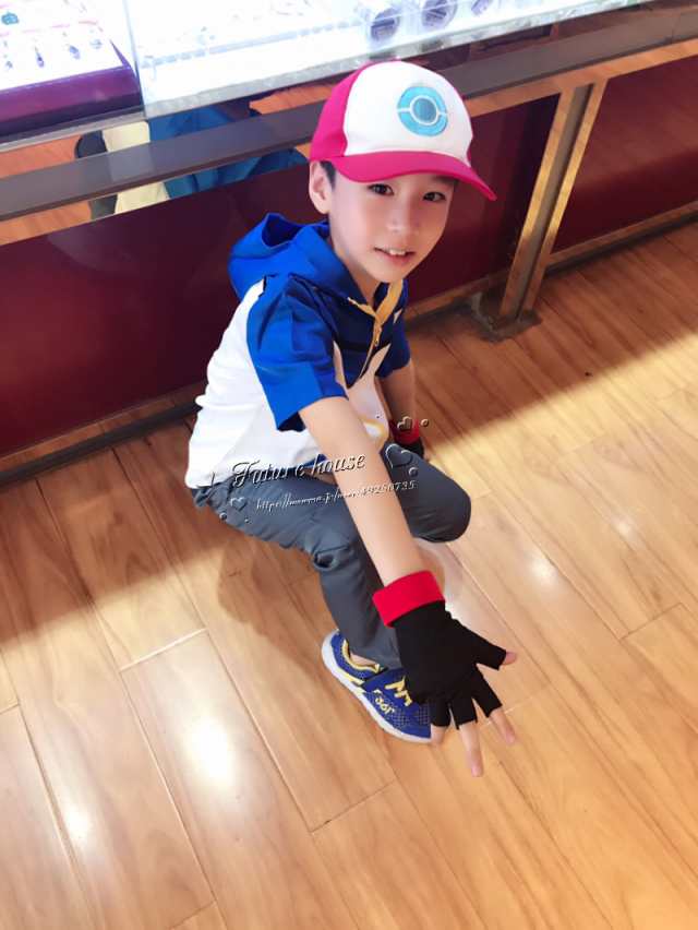 売れ筋】 ポケモン サトシ風 ポケモンコスプレ衣装 子供 150 仮装3点セット 新品