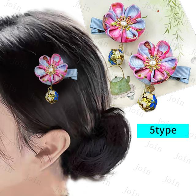 ヘアクリップ　6  七五三　髪飾り　着物 h5#ヘアクリップ 和柄 日本国内当日発送 2点セット お花 髪飾り