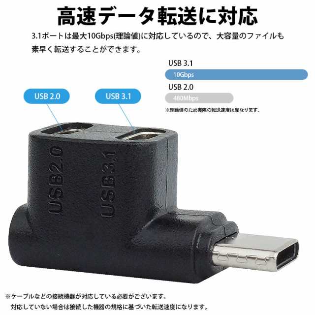 USB Type-C アダプター 100W PD充電 タイプC コネクタ 急速充電 データ転送 映像出力 コンパクト TypeC 端子 U型 2in1 2個セット Steam Deck Switch