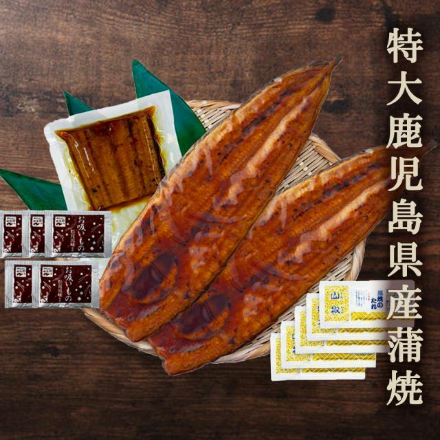 【送料無料】特大 鹿児島県産うなぎ(2尾＋１切身)蒲焼セット（永谷園お吸い物付）【プレーリードッグファーム】