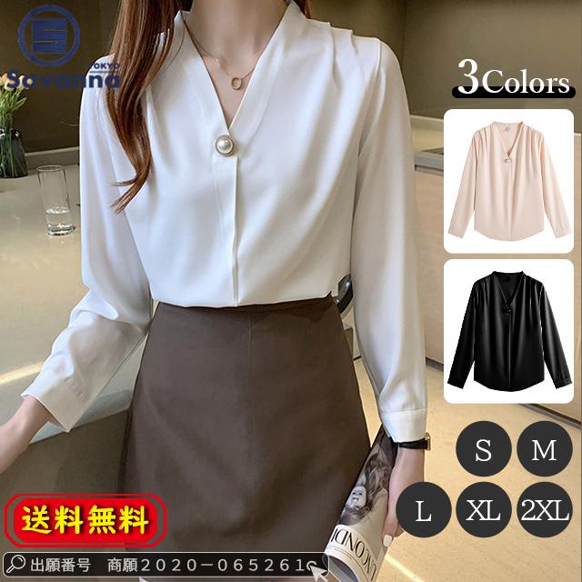 秋新作 送料無料 トップス 新作 レディースブラウス オフィス 春秋 トップス 長袖 襟付き vネック シフォン 大きいサイズ きれいめ 通勤 おしゃれ 20代 30代 40代 50代 大人 服 パールの通販は 6,760円