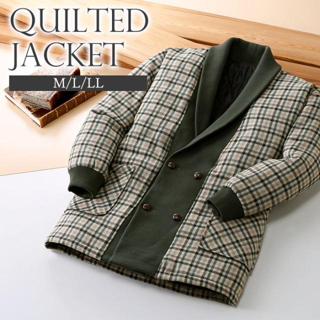 匠ウール入り裏キルト中綿入りジャケット   選べるサイズ メンズ チェック 中綿ジャケット アウター 首 首元 襟元 あったか 暖かい 蓄熱 ぽかぽか 人気 ポリエステル ウール ゆったり ゴルフ 長袖 冬 防寒 ホームジャケット 送料無料