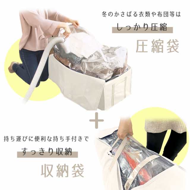 圧縮＆収納一体型ボックス 容量85L 布団 毛布 冬服 圧縮袋 収納袋 収納