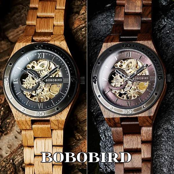 BOBO BIRD 木製 腕時計 機械式 自動巻き 生活防水 ウッド 男性 メンズ ボボバード BOBO BIRD MENS Watch Wood 夜光針 ルミナスハンズ メカニカル
