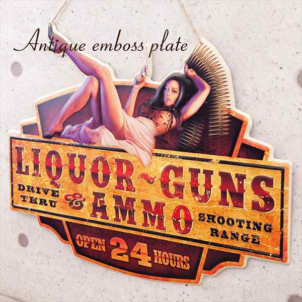 ブリキ看板 アンティーク プレート ピンナップガール アメリカ雑貨 Liquor Gunsの通販はau Pay マーケット キャンディランド