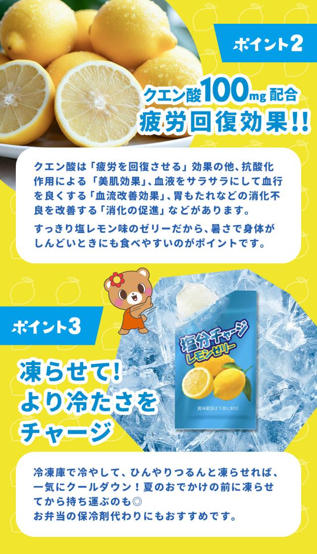 20%OFF 熱中症対策 凍らせてもおいしい！ 塩分チャージ塩レモンゼリー 塩分補給 夏限定 業務用 大容量パック こんにゃくパーク まとめ買い パウチ 個包装タイプ ひとくちゼリー ゼリー ヨコオデイリーフーズ (1袋18個入*24袋)_5