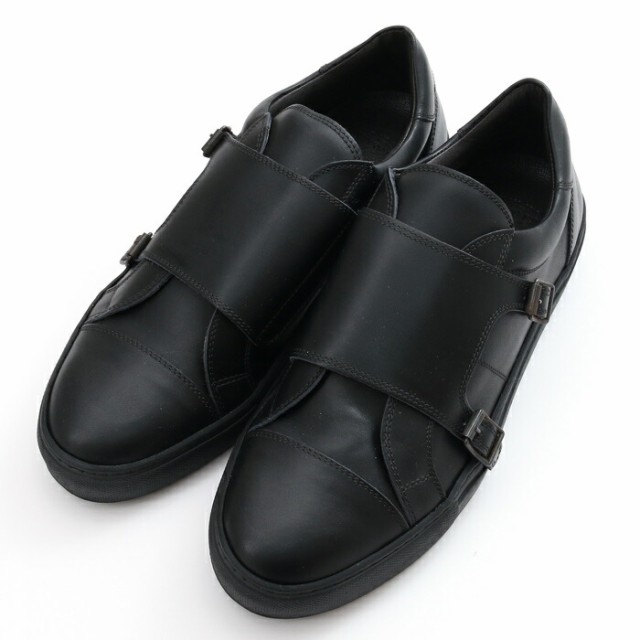 【Mens EX 掲載】Pantofola dOro パントフォラドーロ ダブルモンクストラップ レザーローカットスニーカー BLK/BLACK（FC01）【メンズ】