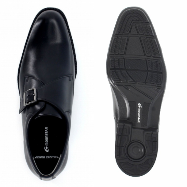 ムーンスター バランスワークス ＢＷ４６０２ メンズビジネスシューズ モンクストラップ 3E 紳士革靴 24.5cm〜30.0cm 機能性カップインソール Ag+抗菌防臭 非対称カウンター 耐摩耗ラバー