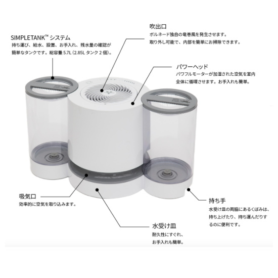 VORNADO ボルネード 気化式加湿器 サーキュレータ搭載 ホワイト EV200-JP　35畳対応 タンク丸洗い可能 5.7L