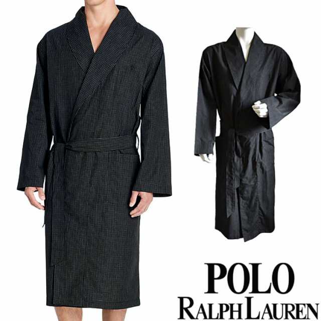 ☆大人気商品☆ POLO RALPH LAUREN ポロ ラルフローレン コットン バスローブ メンズ チェック[黒 チェック柄 ギンガムチェ  ナイトウェア・ルームウェア ENTEIDRICOCAMPANO