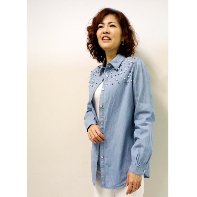 パールビーズがかわいい デニムシャツ薄いブルー 40代 50代ファッション 60代ファッション 70代80代ミセスファッション レディース の通販はau Pay マーケット Lanarion