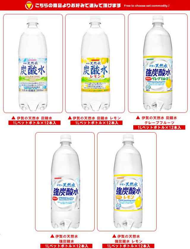 サンガリア 伊賀の天然水 強炭酸水 1000ｍｌＰＥＴ×12本入２ケース