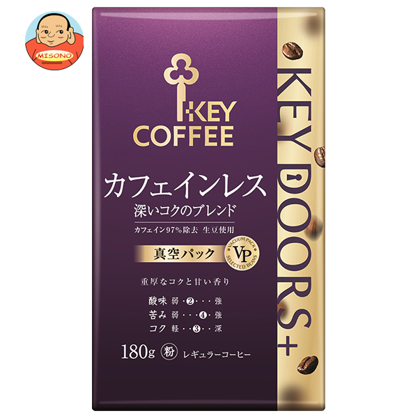 キーコーヒー VP(真空パック) KEY DOORS+ カフェインレス 深いコクのブレンド(粉) 180g×6袋入×(2ケース)｜ 送料無料 レギュラーコーヒー 珈琲 粉 袋 オーガニックコーヒー