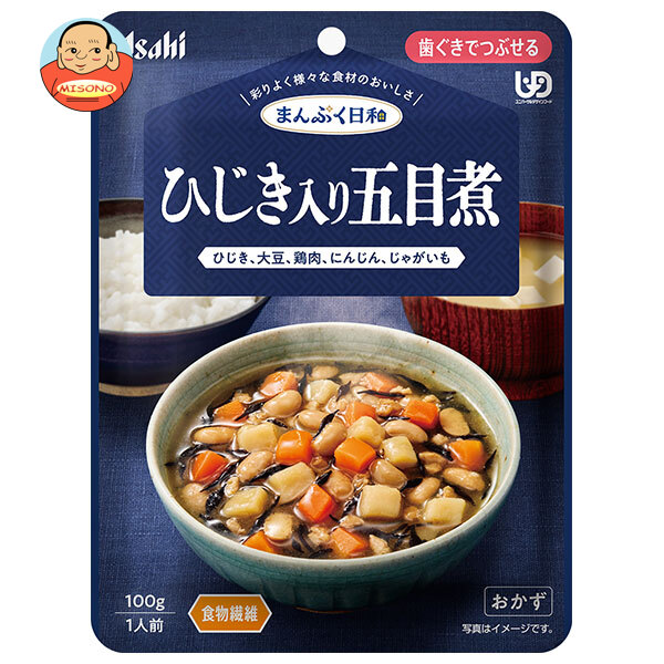 アサヒ人だかり食料雑貨類 まんぷく気象状況 ひじき入り口・入口五目煮 100g×24袋入×(2入れもの)｜ 貨物輸送無料 介護食 パステル色の 膳だて済 レトルト