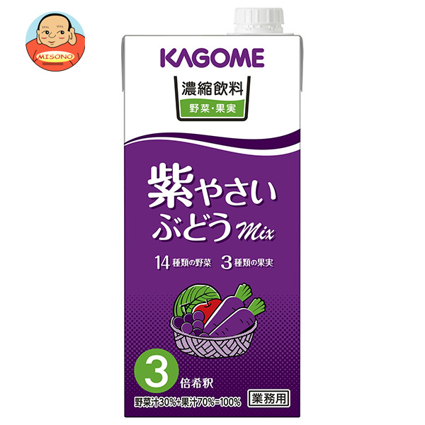 カゴメ 濃縮飲料 紫やさい・ぶどうミックス(3倍希釈) 1L紙パック×6本入×(2ケース)｜ 送料無料 野菜ミックス 野菜ジュース 業務用