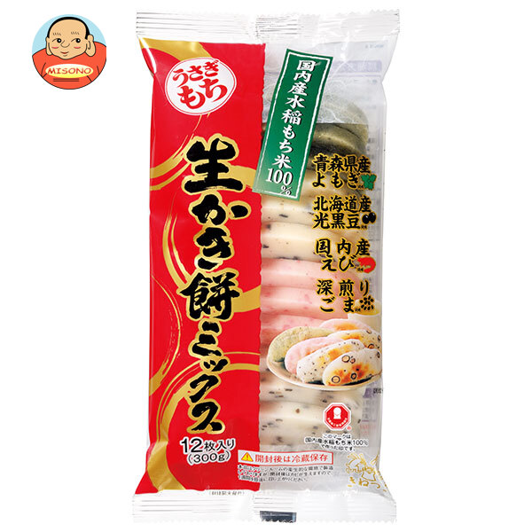 うさぎもち 生かき餅 ミックス 300g(12枚入)×10袋入×(2ケース)｜ 送料無料 もち 生かきもち よもぎ餅 豆もち えび餅