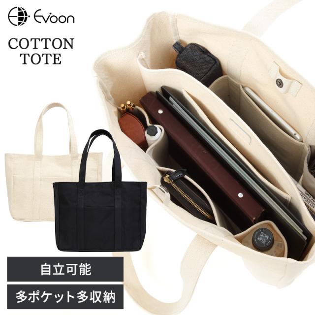 Evoon コットントートバッグ Mサイズ ブラック ホワイト トートバッグ メンズ 男性 大容量 YKK 多ポケット 多収納 シンプル おしゃれ 人気 送料無料の通販は