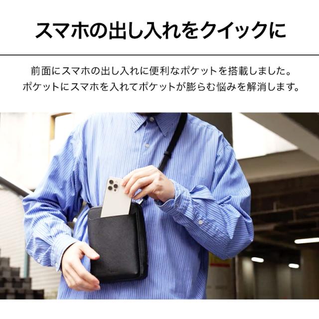 【9個の機能搭載！】 Evoon みがるスマホポーチレザー 財布機能搭載 本革 レザー 革 スマホポーチ ショルダーバッグ 小さめ 小物ポーチ メンズ 男性 多ポケット 撥水 防傷 防汚 ショルダー 肩掛け 斜めがけ バック バッグ 小物 ポーチ 旅行 トラベル_6