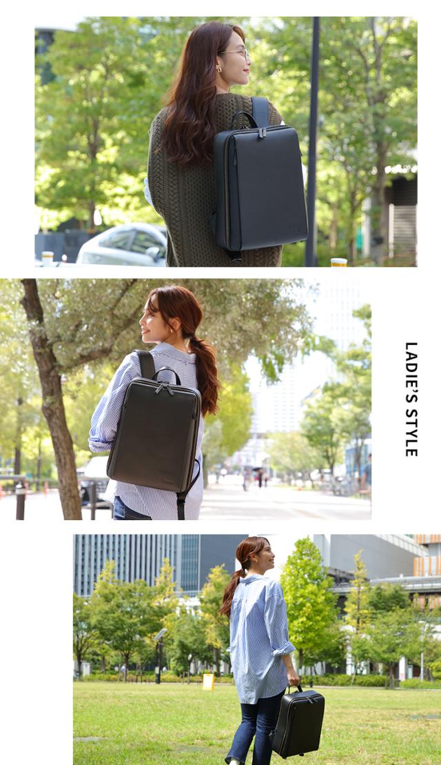 【14個の機能搭載！】 Evoon マルチビジネスリュックレザーMini 本革 13L メンズ レディース 多機能 多収納 多ポケット 小さめ 自立構造 扇マチ構造 キーリングキーホルダー キャリーオン 防傷 防汚 出張 旅行 通勤 pc パソコン 14インチ YKK_17